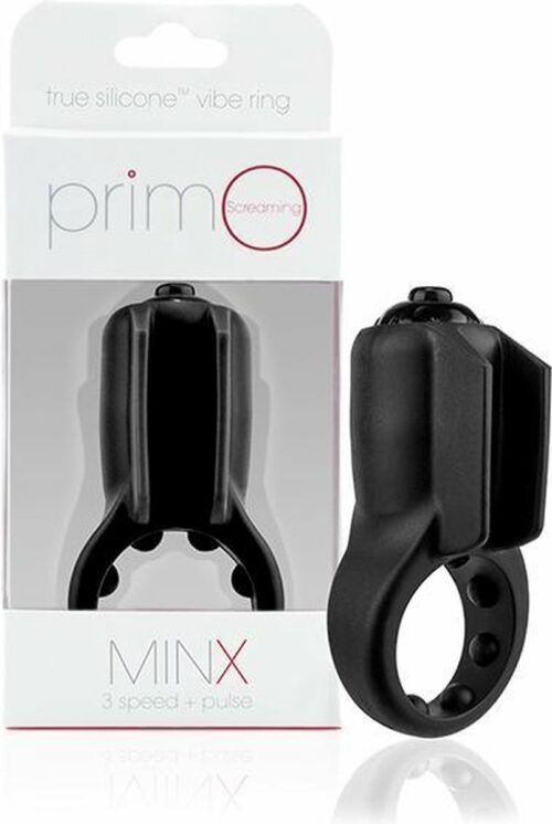 Screaming O Primo Minx Vibrating Cock Ring Product and Box Black