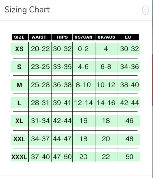 Sportsheets Em.Ex. Fit Active Harness Wear sizing chart