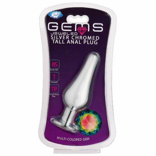 Cloud 9 Silver Tall Anal Plug with Rainbow Gem Front Box
