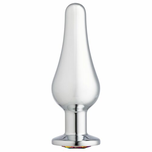 Cloud 9 Silver Tall Anal Plug with Rainbow Gem Side
