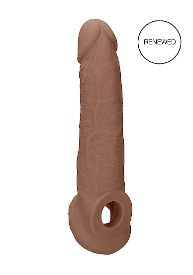 Realrock Penis Sleeve 9 inches Tan Medium Skin Tone from Shots Toys. Be the bigger, better deal. The super life like shapes, textures, and colors of this dong truly look and feel like the real thing! Sleeve feature a handy strap to place balls. Also helps with keeping the penis from slipping out. Made from Phthalate free Skin Thermoplastic Elastomers TPE, this squishy material mimics the softness of real skin and is completely body safe. This beautifully crafted dildo is made by injection molding in order to eliminate smell and defects and at the same time increase its thermo stability and durability. Specifications dimensions package 5.91 inches by 2.48 inches by 11.42 inches. Weight package, shipping 5.82 ounces. Product dimensions 9 inches by 2.2 inches by 2.44 inches. Product diameter 2.32 inches. Insertable length 7.8 inches. Waterproof, non-vibrating penis sleeve. Phthalate free, body safe materials Thermoplastic Elastomers TPE. *Circle on the right side of the image Renewed = Means New, Improved Packaging. Shots Toys - Realrock. 2022.