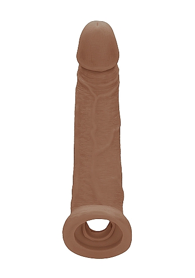 Realrock Penis Sleeve 9 inches Tan Medium Skin Tone from Shots Toys. Be the bigger, better deal. The super life like shapes, textures, and colors of this dong truly look and feel like the real thing! Sleeve feature a handy strap to place balls. Also helps with keeping the penis from slipping out. Made from Phthalate free Skin Thermoplastic Elastomers TPE, this squishy material mimics the softness of real skin and is completely body safe. This beautifully crafted dildo is made by injection molding in order to eliminate smell and defects and at the same time increase its thermo stability and durability. Specifications dimensions package 5.91 inches by 2.48 inches by 11.42 inches. Weight package, shipping 5.82 ounces. Product dimensions 9 inches by 2.2 inches by 2.44 inches. Product diameter 2.32 inches. Insertable length 7.8 inches. Waterproof, non-vibrating penis sleeve. Phthalate free, body safe materials Thermoplastic Elastomers TPE. *Circle on the right side of the image Renewed = Means New, Improved Packaging. Shots Toys - Realrock. 2022.