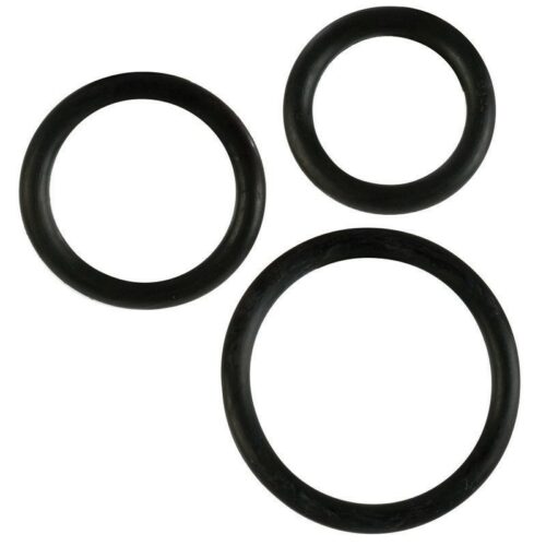 Rubber Cock Ring 3 Piece Set - Black or White Black