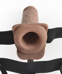 Fetish Fantasy 7 inches Hollow Rechargeable Strap On with Remote Control Medium Skin Tone Tan from Pipedream Products. Have you always wanted to feel more confident about your size and enjoy satisfying sex with your partner long enough for both of you to reach orgasm? Your lover knows that size matters and nothing can fulfill fantasies and please a partner like a confident man that knows what he is doing! Now you can have the length and girth you have always dreamed of and be all the man you can be with the Fetish Fantasy Series 7 inches Hollow Rechargeable Strap On with Remote. Say goodbye to embarrassing midway let downs and say hello to a satisfying smile from your lover! The comfortable elastic harness easily adjusts to fit most sizes, while the 7 inches life like dildo hits the right spot every time. It is perfect for men with ED, premature ejaculation problems, or couples looking to add a little flair to their fun. Best of all, you can still enjoy hot, face to face sex and ensure that both of you get off together! The rechargeable hollow strap on is ready to go when you are. The convenient remote control allows you or your partner to control the powerful vibrations. Press and hold the button on the remote control or the left testicle for three seconds to power on, then press the button again to cycle through ten thrilling pulsation patterns. The super strong Japanese motor is powered by a long lasting lithium ion battery and delivers thrilling, multi-speed vibrations at the tip of the dildo, precisely where your partner wants them most. The dildo is compatible with both Water based and Silicone based lubricants. Clean up is a snap after the fun with Pipedream toy cleaner and warm water. The included USB charging cord works with most USB power sources. Length 8 inches, width 2 inches, inner diameter 1.5 inches, insertable length 7 inches, inner length 4 inches. Package depth 4 inches, width 10.5 inches, height 6.25 inches. 90 days warranty. Categories: Rechargeable Vibrators, Strap Ons, Harnesses, Hands Free Strap On Vibes, PPAS, Prosthetic Penis Attachments