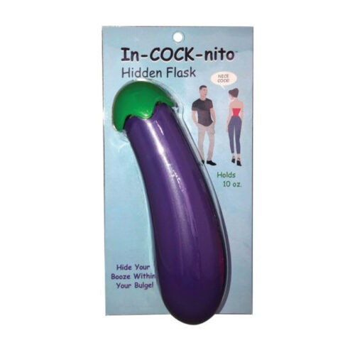 In-Cock-Nito Flask from Kheper Games. Nice cock. Flask holds 10 fluid ounces. Hide your booze within your bulge. Purple flask looks like an eggplant. Hide your booze where everyone will look, but will not dare to touch. Unless invited. The flask holds 10 ounces of booze and is meant to look like an extension of a man’s bulge. Great for hiding your booze at events!