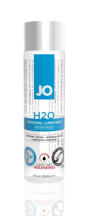 JO H2O Personal Lubricant Warming 4 ounces. H2O Lubricant has all the benefits of the Original System JO Personal Lubricant, similar in feel and viscosity, yet contains no oil, wax, or Silicone. JO H2O is 100% latex safe and manufactured under strict U.S. FDA guidelines. System Jo Women's H2O Lubricant has a silky, smooth feeling, never sticky or tacky. It is long lasting, fragrance free, and washes off easily. Incredibly long lasting lubricant. Washes off easily. 100% latex condom compatible and sex toy safe. Activates on contact without having to blow on it. Non-toxic, non allergenic, and does not block your pores. Uniquely formulated with Vitamin E. JO is never sticky or tacky. Leaves your skin feeling silky smooth. System JO cares about your sexual well being and takes great pride in producing products made from the highest grade and quality of the finest ingredients possible. JO designs products for women by women that address specific female life stages, and cutting edge men's products and supplements as well. Their resident sexpert, Dr. Ava Cadell, gives you her educated opinion on how to use our products to benefit your sexual lifestyle. Bottom line JO cares. Ingredients: Glycerin, Water, Cellulose Gum, Mentha Piperita Peppermint Extract, Methylparaben, Propylparaben. Made in the USA