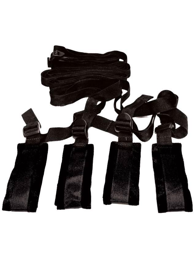 Sex & Mischief Bed Bondage Restraint Kit from Sportsheets contains four cuffs and four tethers, four 60 inches adjustable straps with cuffs and one 60 inches connector strap. Happy Anniversary. It was our anniversary, and while we enjoyed traditional celebrations, we also shared a common love of the less conventional, more stimulating ways of commemorating certain occasions. Since I was the one who thought of it, he was the one who would be bound on our special night. We went to our favorite restaurant, and when we got home, I strapped him in and started kissing and caressing his body until the doorbell rang. I told him I would just be a minute. It was my sister. She popped in to surprise us with a bottle of Champagne. I coyly told her my other half had been suddenly bedridden, but we should not waste the bubbly. Needless to say by the time my sister left, he was more anxious than ever to culminate our romantic evening. Features: make any bed your bondage playground with this easy to install kit. A bedroom bondage kit with cuffs.No bed posts required! Four soft cuffs are attached to 60 inches adjustable straps. Also includes a 60 inches adjustable connector strap for a secure fit. Portable and perfect for travel. Materials Polypropylene webbing, Polyester Velboa fabric, ABS plastic, Velcro. Includes: four 60 inches adjustable straps with cuffs, one 60 inches connector strap. Sportsheets redefines S&M. Slide the straps under the mattress for an instant bondage bedroom. Position under the mattress. Position the straps around the head and foot of the matress. Sets up in minutes. Fits any size mattress. Categories: BDSM for Beginners, Beginner Restraints, Best Sellers, Bondage, Bondage Kits, Bondage Kits, Disability, Restraints, Sex & Mischief, S&M, Sexual Positioning, Sexual-Positioning Disability, Under $50. Limited Lifetime Warranty, Sportsheets will replace any defective product. If the product is not available, Sportsheets will replace it with a similar product of similar function. Video. 2022.