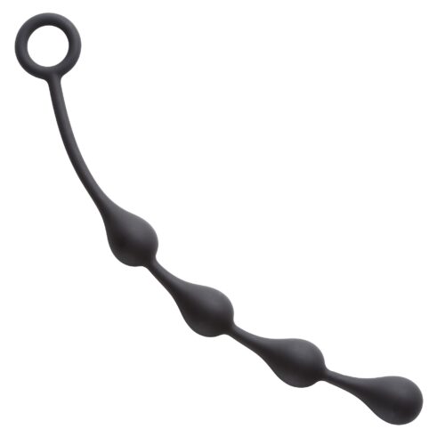 Silicone Anal Teardrop Small Black Plug from Cloud 9 Novelties. WTC323 Anal Play Silicone Anal Beads .78 inch Teardrop. Color - Black. UPC 850047085054. Cloud 9 Novelties Anal Play Silicone Anal Beads are perfect for beginners who want to experiment with back door play for the first time, or for more experienced users looking for an alternative to plugs and probes. Molded from hypoallergenic, completely body safe Silicone, each of the 4 teardrop shaped spheres are firm enough to insert easily inside the body with water based lubricant, but have enough flexibility between each to move with the body for maximum comfort and pleasure. Clean with a toy cleaner or soap and water and allow to dry. Store in a cool, dry area. Feautres: one solid length of Silicone, molded with 4 droplets shaped spheres spaced evenly along the length. Strong retrieval ring at one end. Body safe, phthalate free Silicone. Easy to clean. Dimensions: overall length 9.68 inches, insertion length 5.90 inches. Diameter 2.78 inch. Bulk weight 1.09 ounces. Categories: Anal Toys, Anal Beads, Probes, Sticks and Rods, Health and Beauty Aids, Sex Toys for Couples. Video. Restricted, Amazon Restricted. 2023.