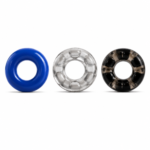 Trio Performance 3-Pack ring set with blue clear and black designs